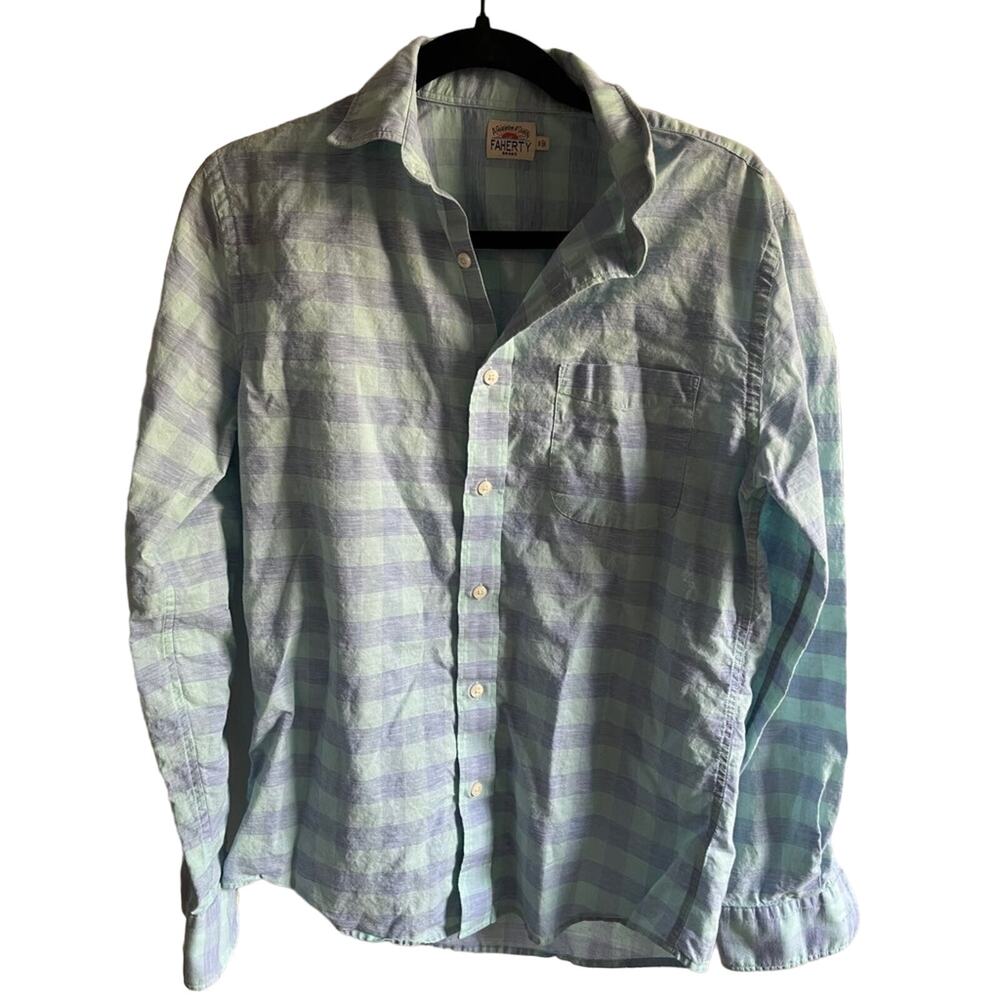 Faherty button down plaid shirt blue, green size small